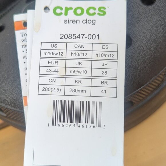 CROCS Unisex Mens 10 Women's 12 Black Siren Elevated Clogs - Size 12 NWT - Picture 5 of 7